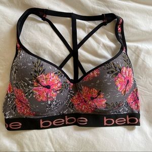 Large Pink Floral BEBE Fashion Sports Bra